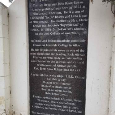 Eastern Cape, ALICE, Lovedale, Bokwe graves