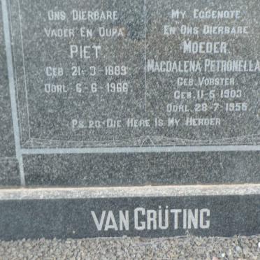 GRUTING Piet, van 1889-1966 &amp; Magdalena Petronella VORSTER 1903-1955