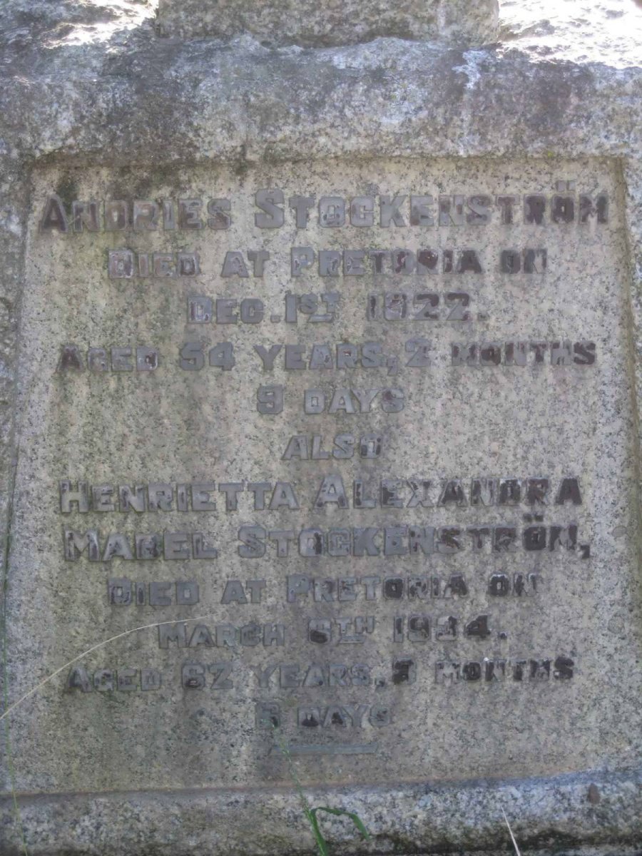 STOCKENSTRÖM Andries -1922 &amp; Henrietta Alexandra Mabel -1934