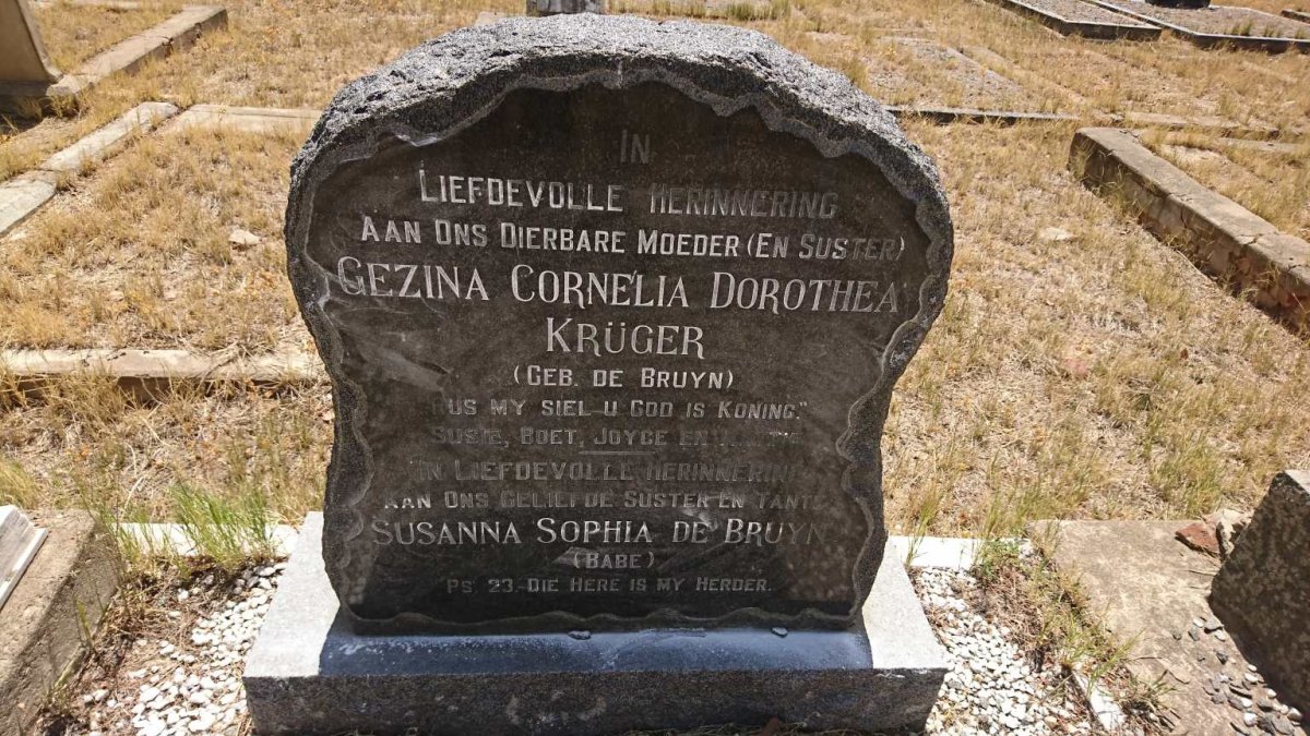 KRUGER Gezina Cornelia Dorothea nee DE BRUYN :: DE BRUYN Susanna Sophia