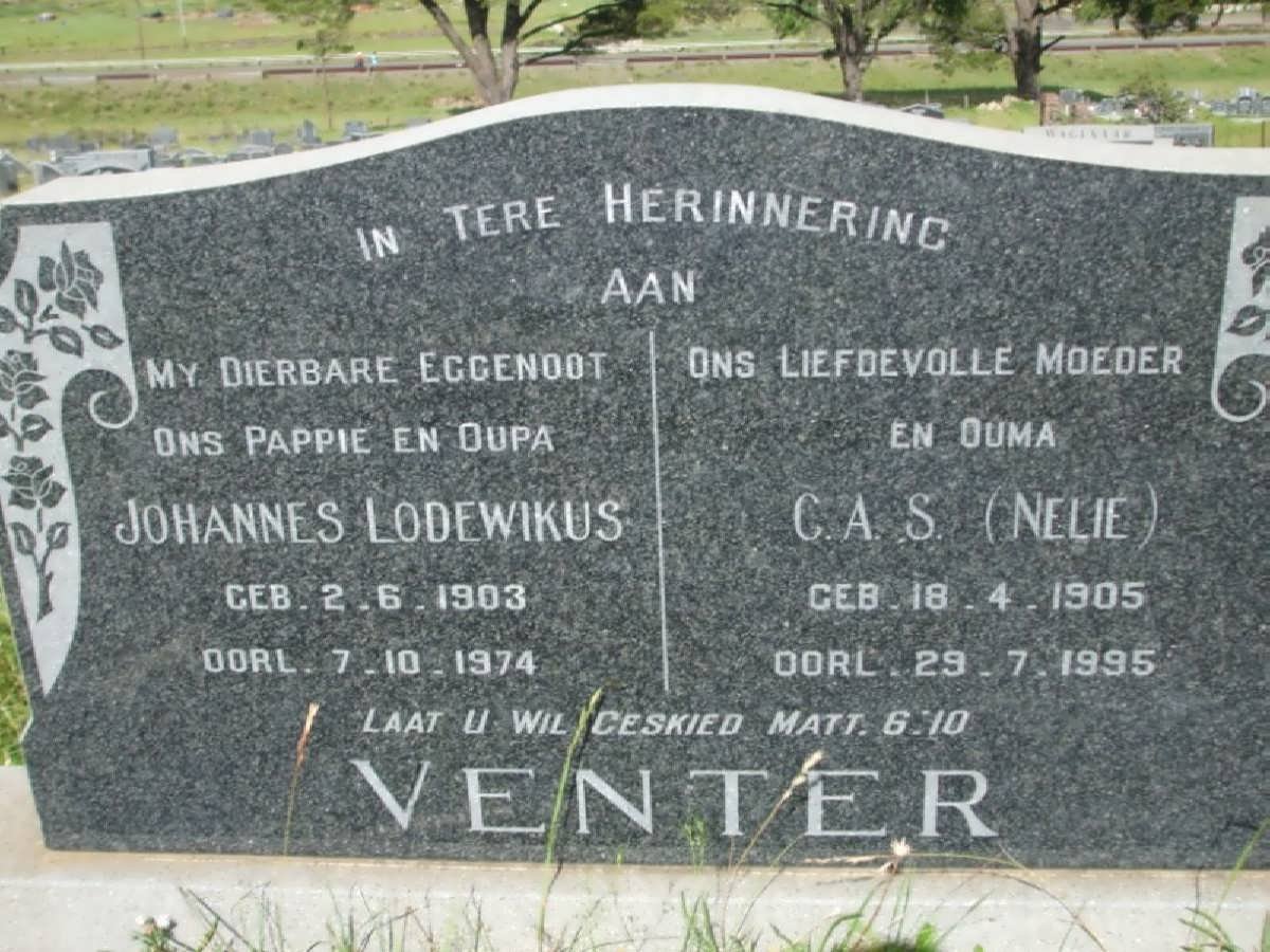 VENTER Johannes Lodewikus 1903-1974 &amp; C.A.S. 1905-1995