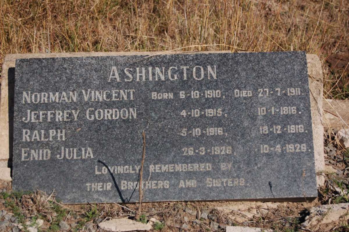 ASHINGTON Norman Vincent 1910-1911 :: ASHINGTON Jeffrey Gordon 1915-1916