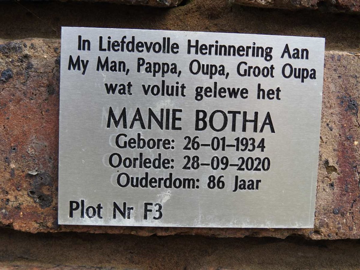 BOTHA Manie 1934-2020