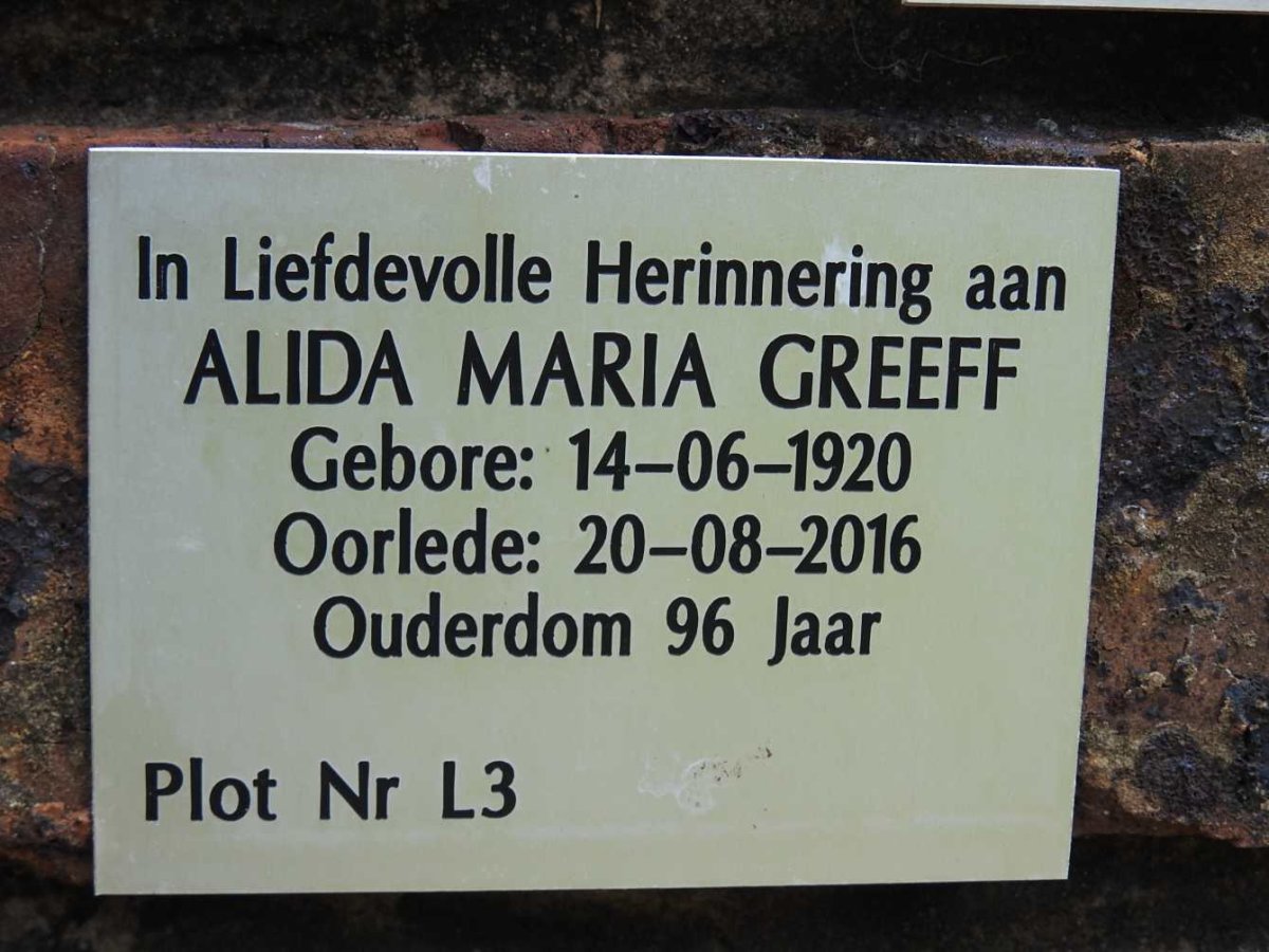 GREEFF Alida Maria 1920-2016