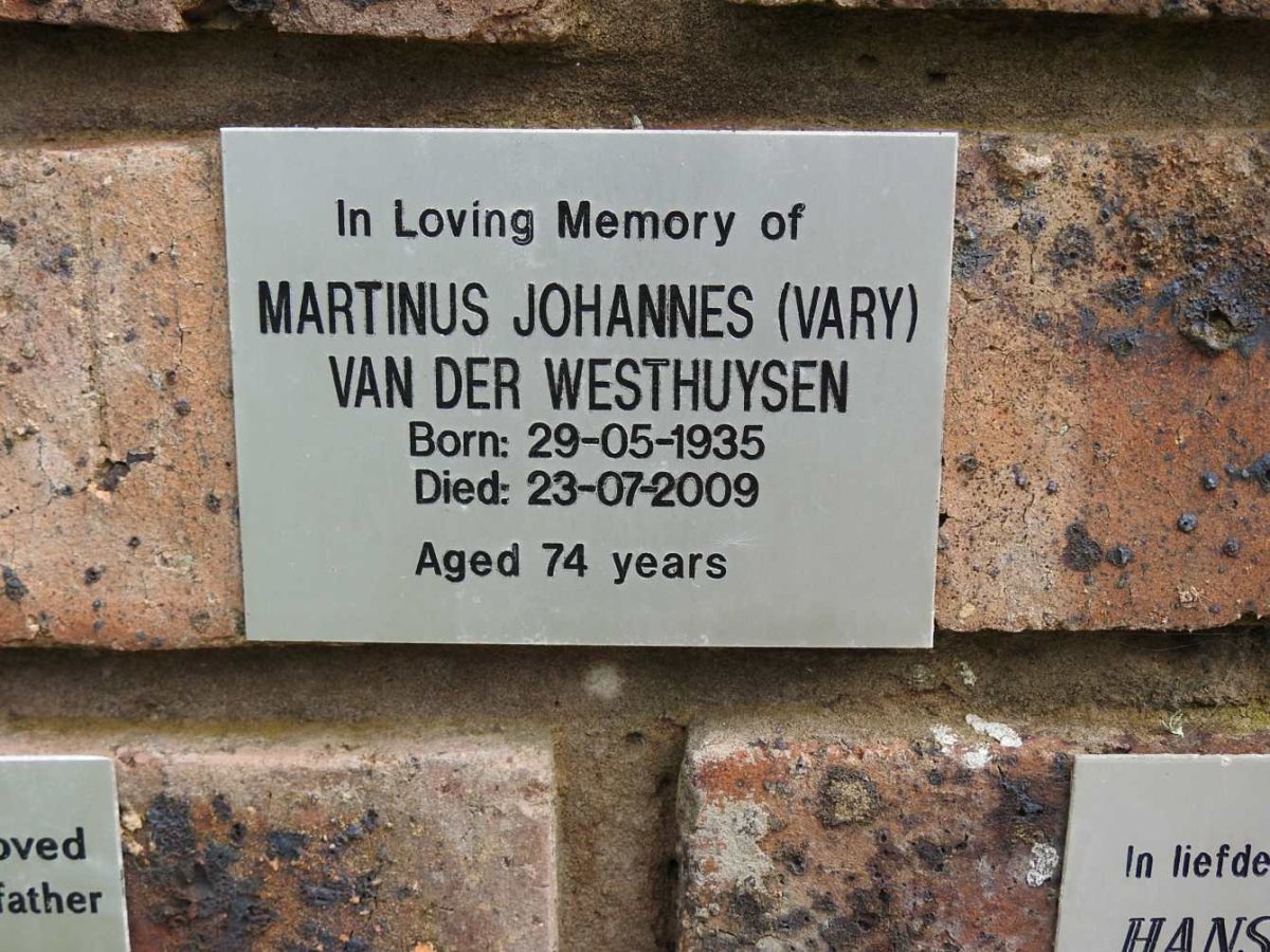 WESTHUYSEN Martinus Johannes, van der 1935-2009