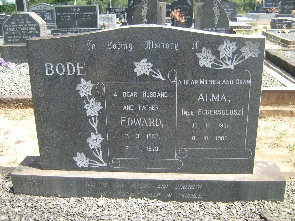 BODE Edward 1897-1973 &amp; Alma EGGERSGLUSZ 1901-1988