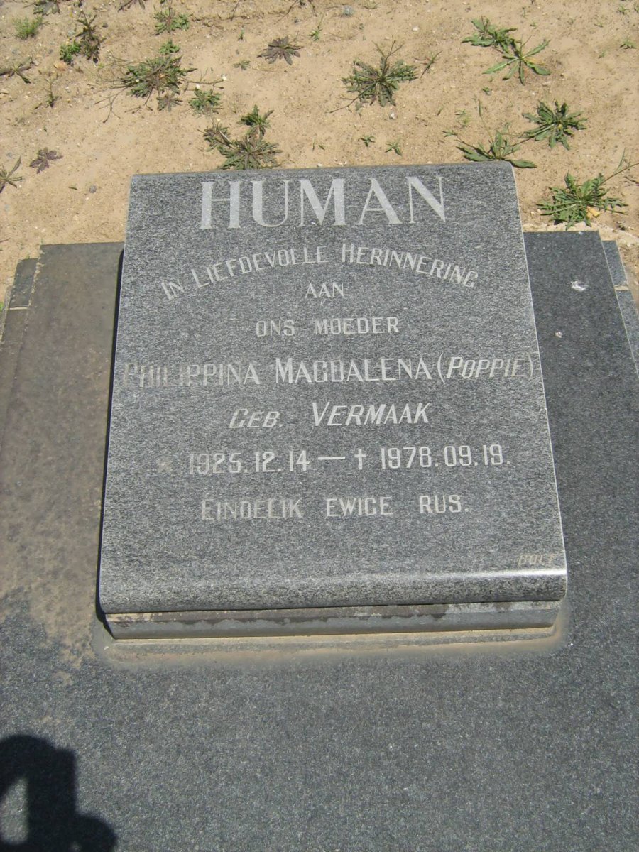HUMAN Philippina Magdalena nee VERMAAK 1925-1978
