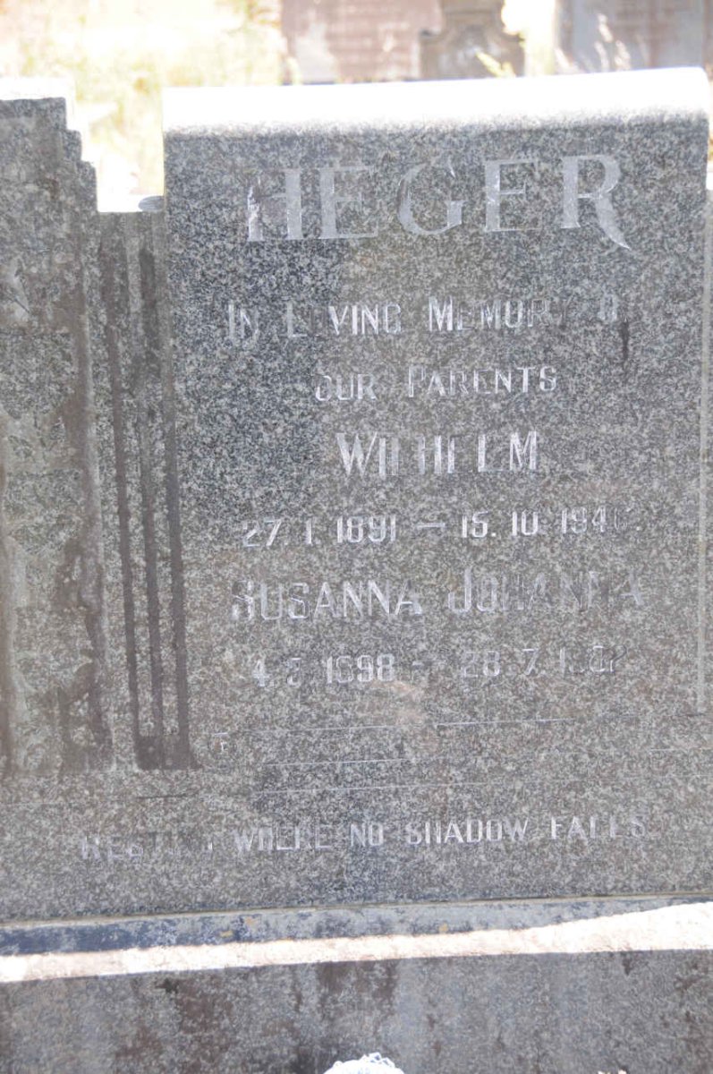 HEGER Wilhelm 1891-1946 &amp; Susanna Johanna 1898-1982