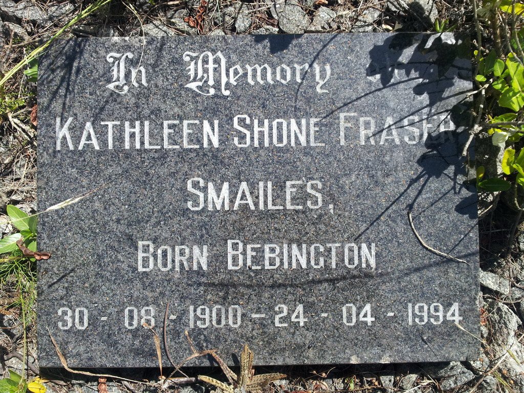 SMAILES Kathleen Shone Fraser nee BEBINGTON 1900-1994