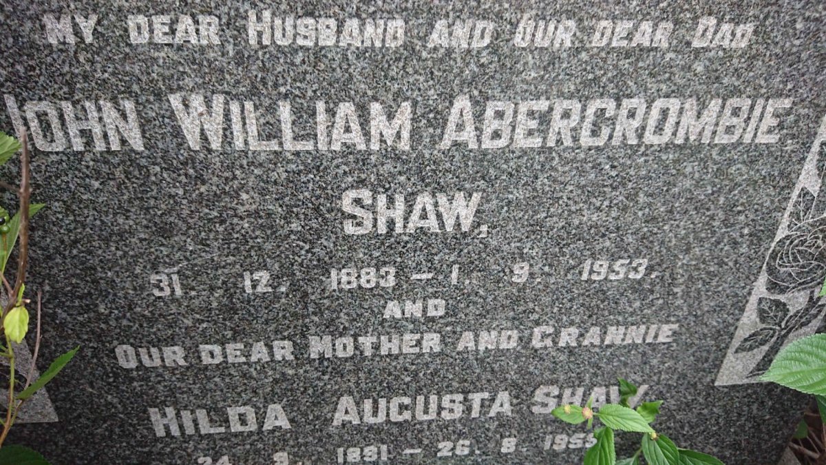 SHAW John William Abercrombie 1883-1953 &amp; Hilda Augusta 1891-1959