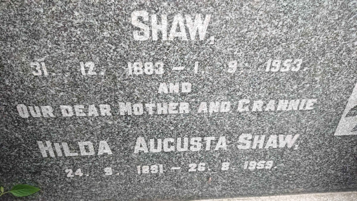 SHAW John William Abercrombie 1883-1953 &amp; Hilda Augusta 1891-1959