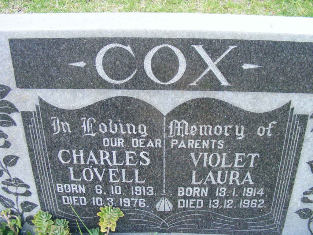 COX Charles Lovell 1913-1976 &amp; Violet Laura 1914-1962