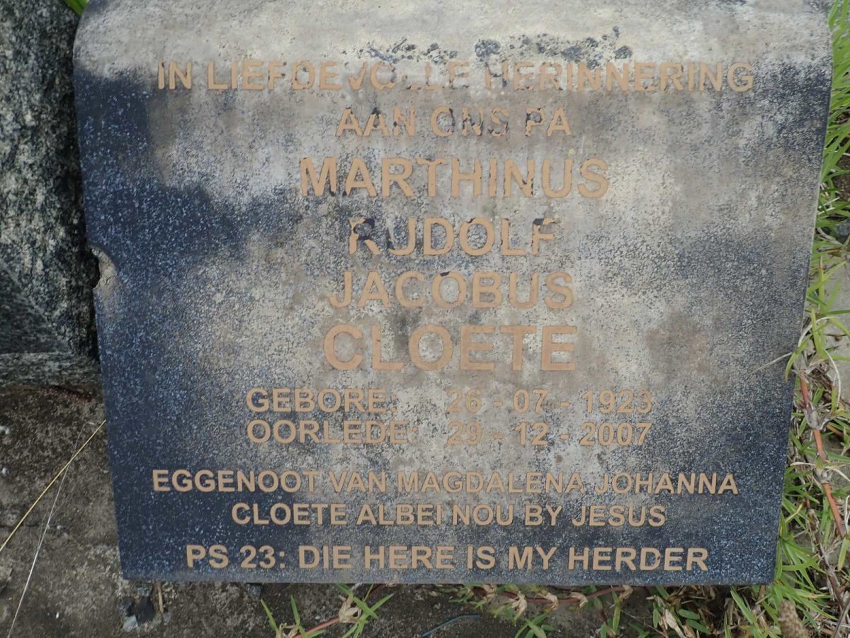 CLOETE Marthinus Rudolf Jacobus 1923-2007