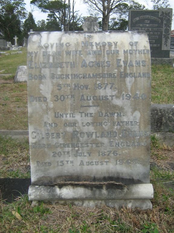 EVANS Gilbert Rowland 1876-1945 &amp; Elizabeth Agnes 1877-1940