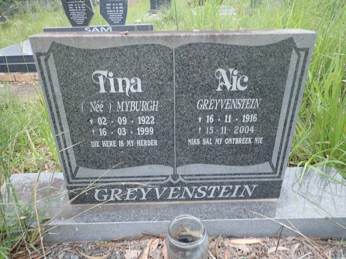GREYVENSTEIN Nic 1916-2004 &amp; Tina MYBURGH 1922-1999