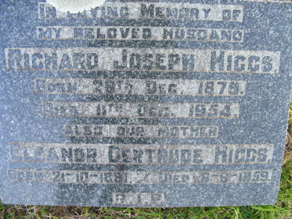 HIGGS Richard Joseph 1879-1954 &amp; Eleanor Gertrude 1881-1959
