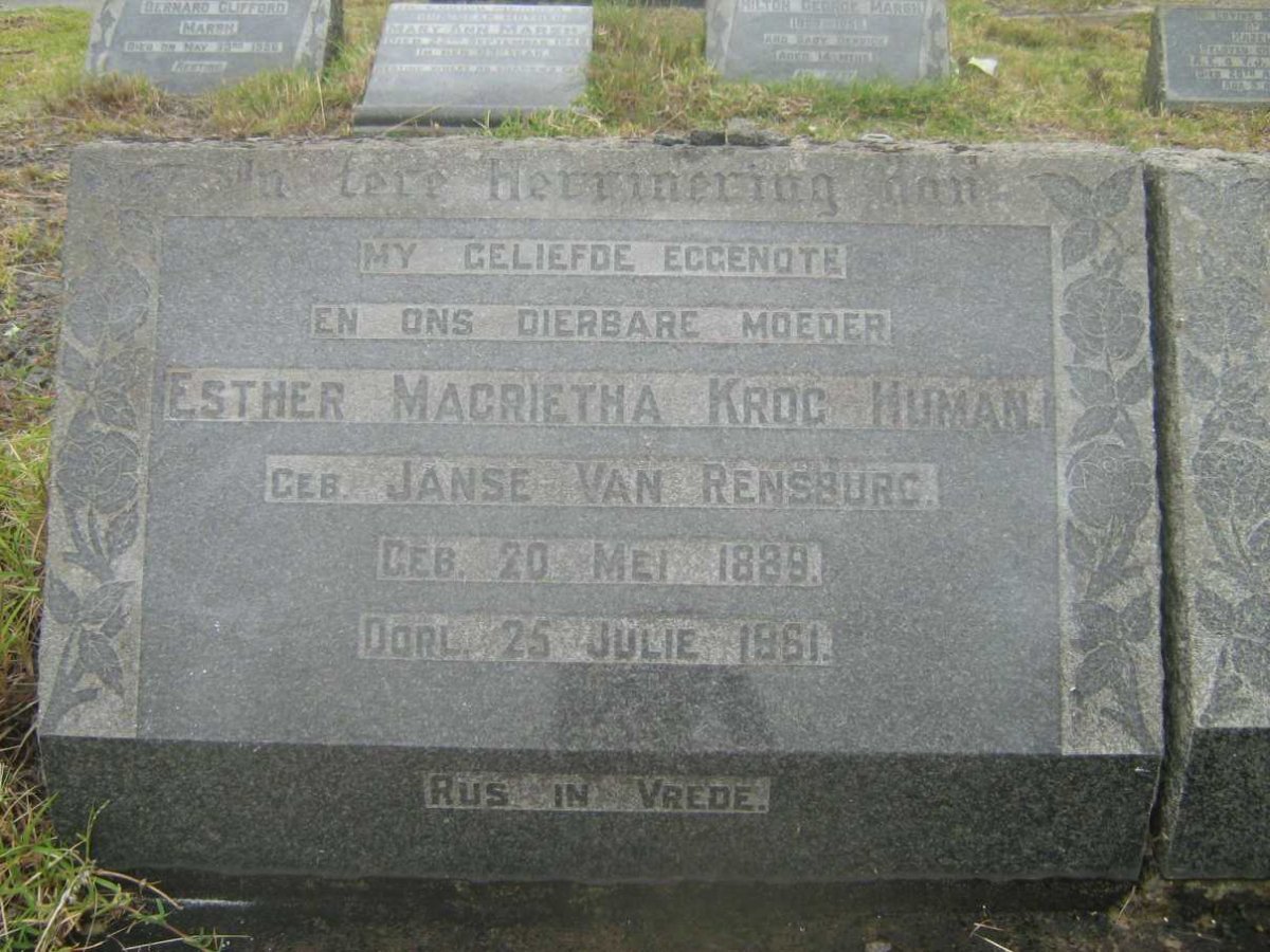 HUMAN Esther Magrietha Krog nee JANSE VAN RENSBURG 1889-1961