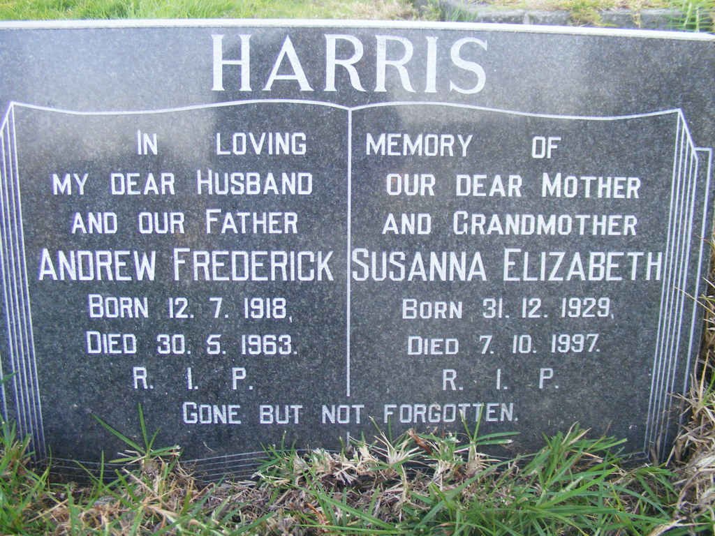 HARRIS Andrew Frederick 1918-1963 &amp; Susanna Elizabeth 1929-1997