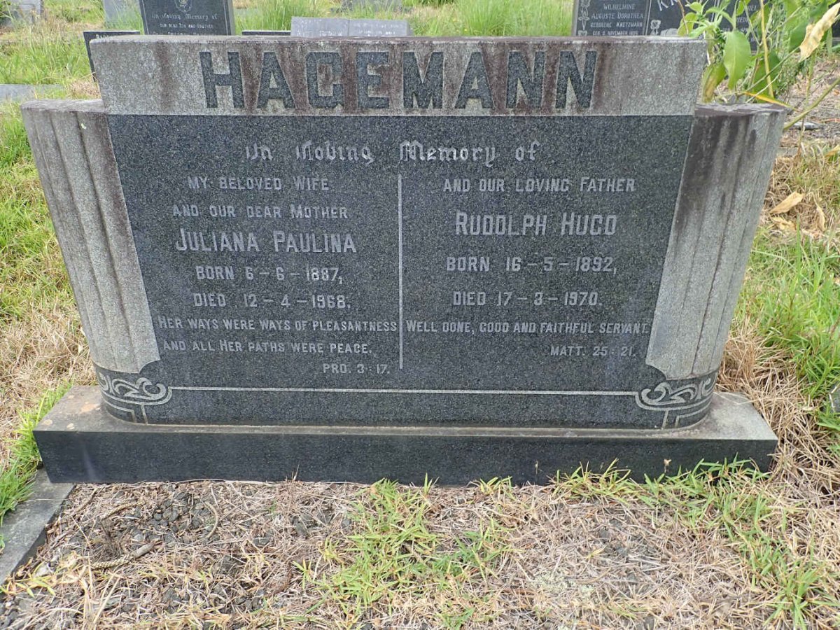 HAGEMANN Rudolph Hugo 1892-1970 &amp; Juliana Paulina 1887-1968