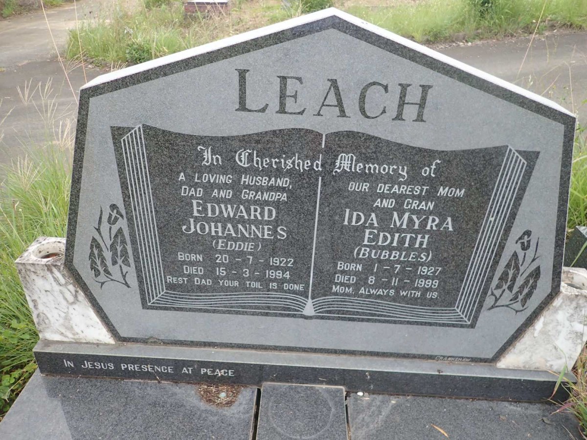 LEACH Edward Johannes 1922-1994 &amp; Ida Myra Edith 1927-1999