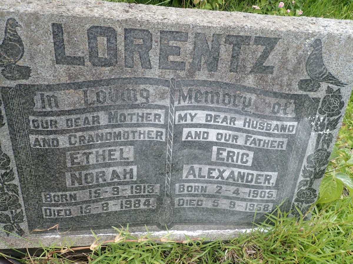 LORENTZ Eric Alexander 1905-1958 &amp; Ethel Norah 1913-1984