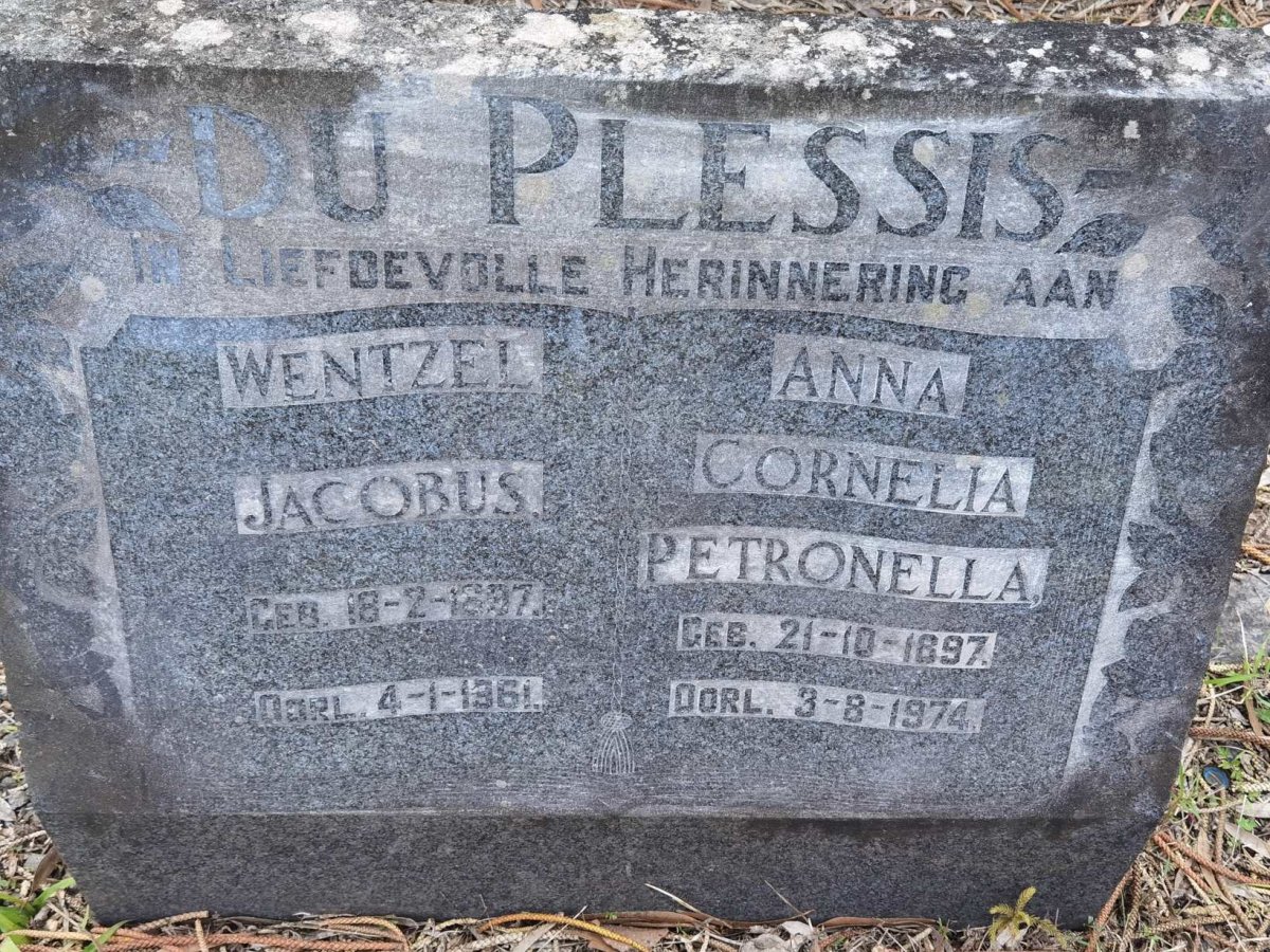 PLESSIS Wentzel Jacobus, du 1897-1961 & Anna Cornelia Petronella 1897-1974