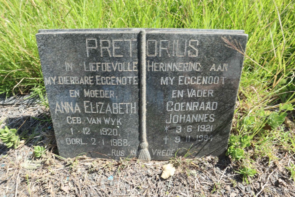 PRETORIUS Coenraad Johannes 1921-1994 &amp; Anna Elizabeth nee VAN WYK 1920-1968