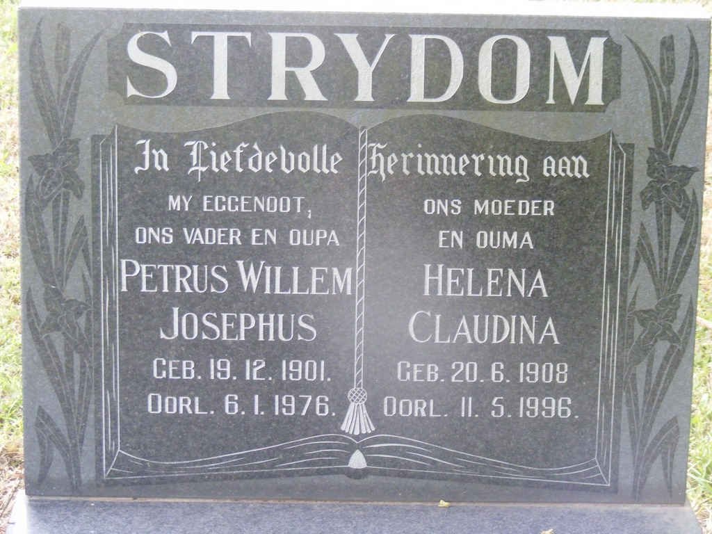 STRYDOM Petrus Willem Josephus 1901-1976 &amp; Helena Claudina 1908-1996