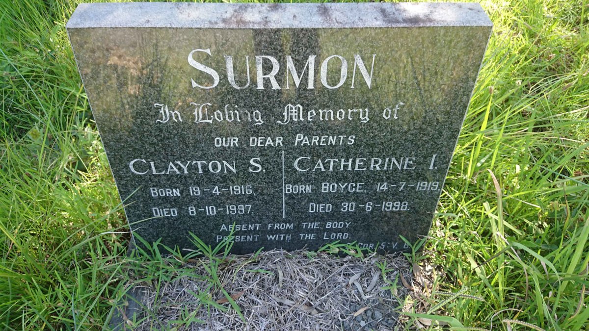 SURMON Clayton S. 1916-1997 &amp; Catherine I. BOYCE 1919-1998