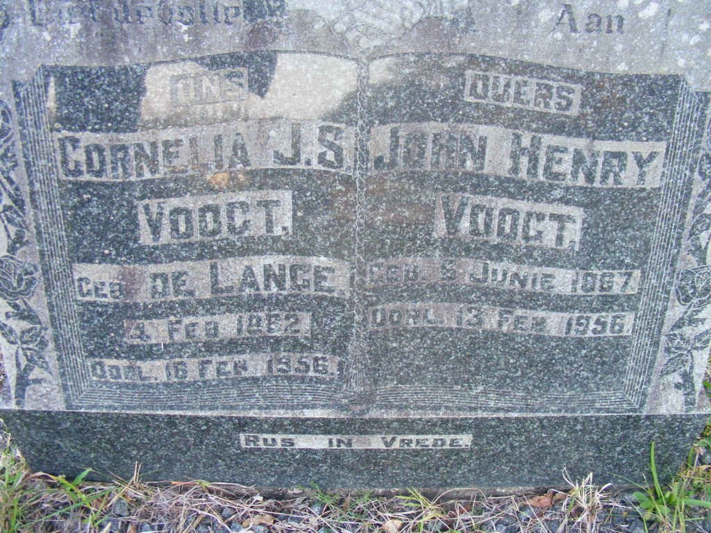 VOOGT JOHN Henry 1867-1956 &amp; Cornelia J.S. DE LANGE 1882-1956