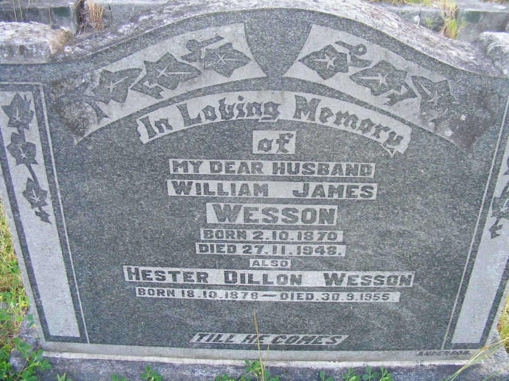 WESSON William James 1870-1948 &amp; Hester Dillon 1878-1955