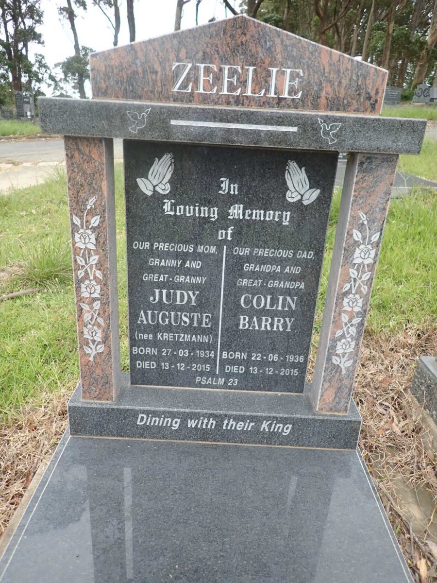 ZEELIE Colin Barry 1936-2015 &amp; Judy Auguste KRETZMANN 1934-2015