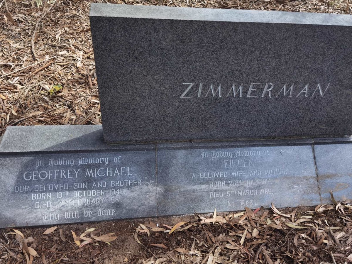 ZIMMERMAN Eileen 1914-1986 :: ZIMMERMAN Geoffrey Michael 1946-1961