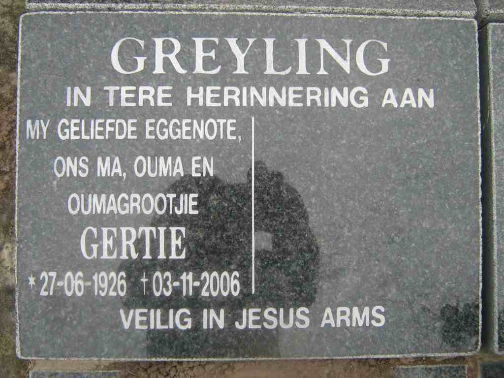 GREYLING Gertie 1926-2006