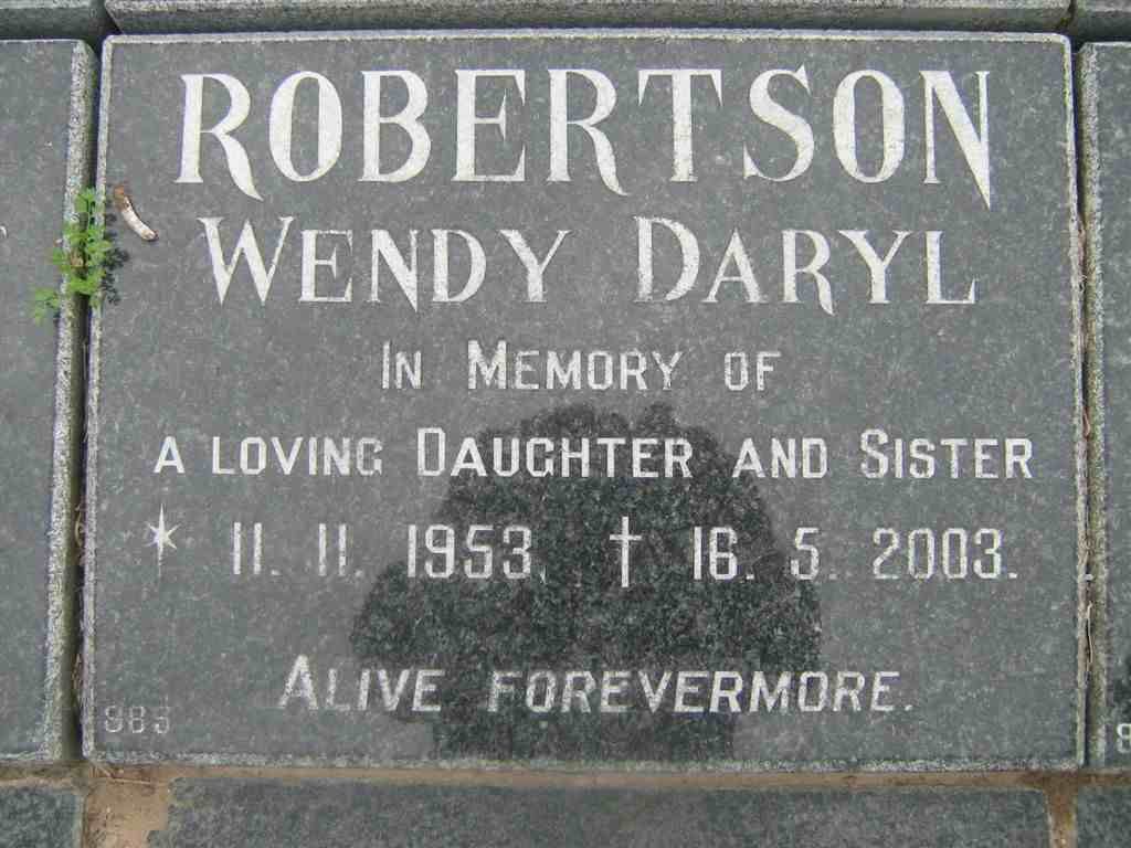 ROBERTSON Wendy Daryl 1953-2003