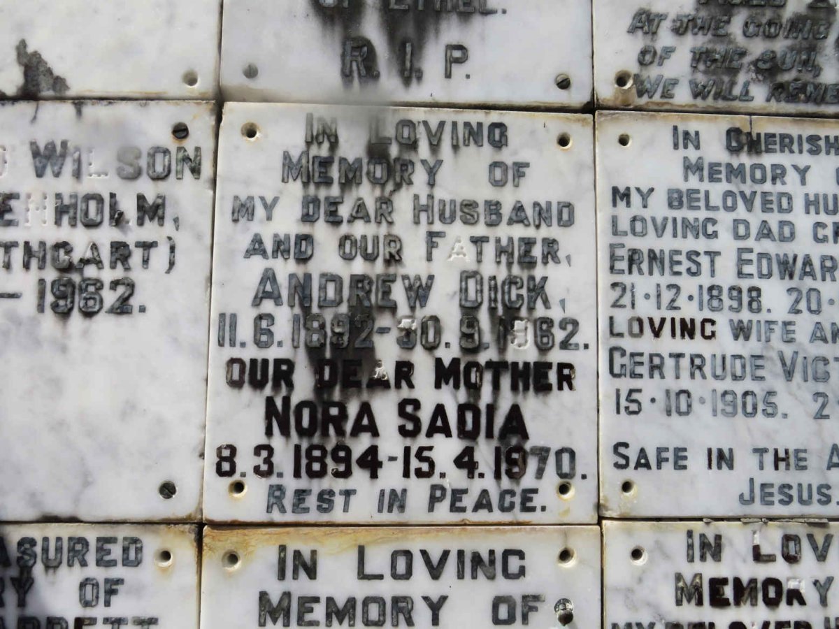 DICK Andrew 1892-1962 &amp; Nora Sadia 1894-1970