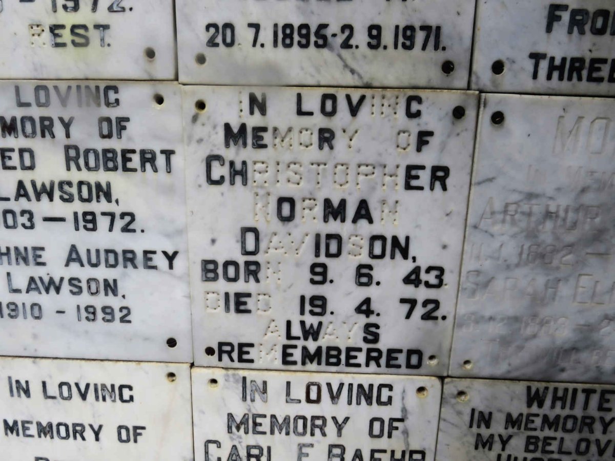 DAVIDSON Christopher Norman 1943-1972