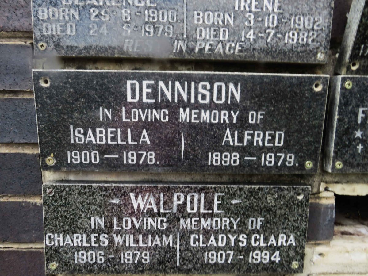 DENNISON Alfred 1898-1979 &amp; Isabella 1900-1978