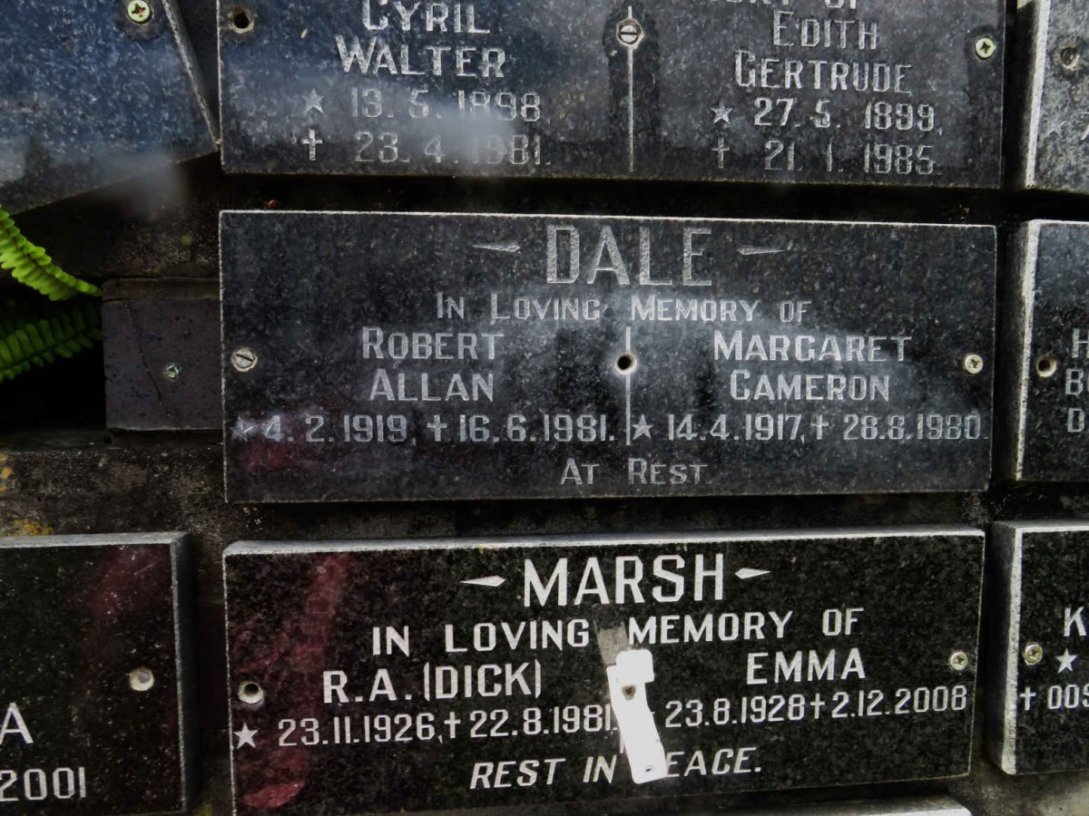 DALE Robert Allan 1919-1981 &amp; Margaret Cameron 1917-1980