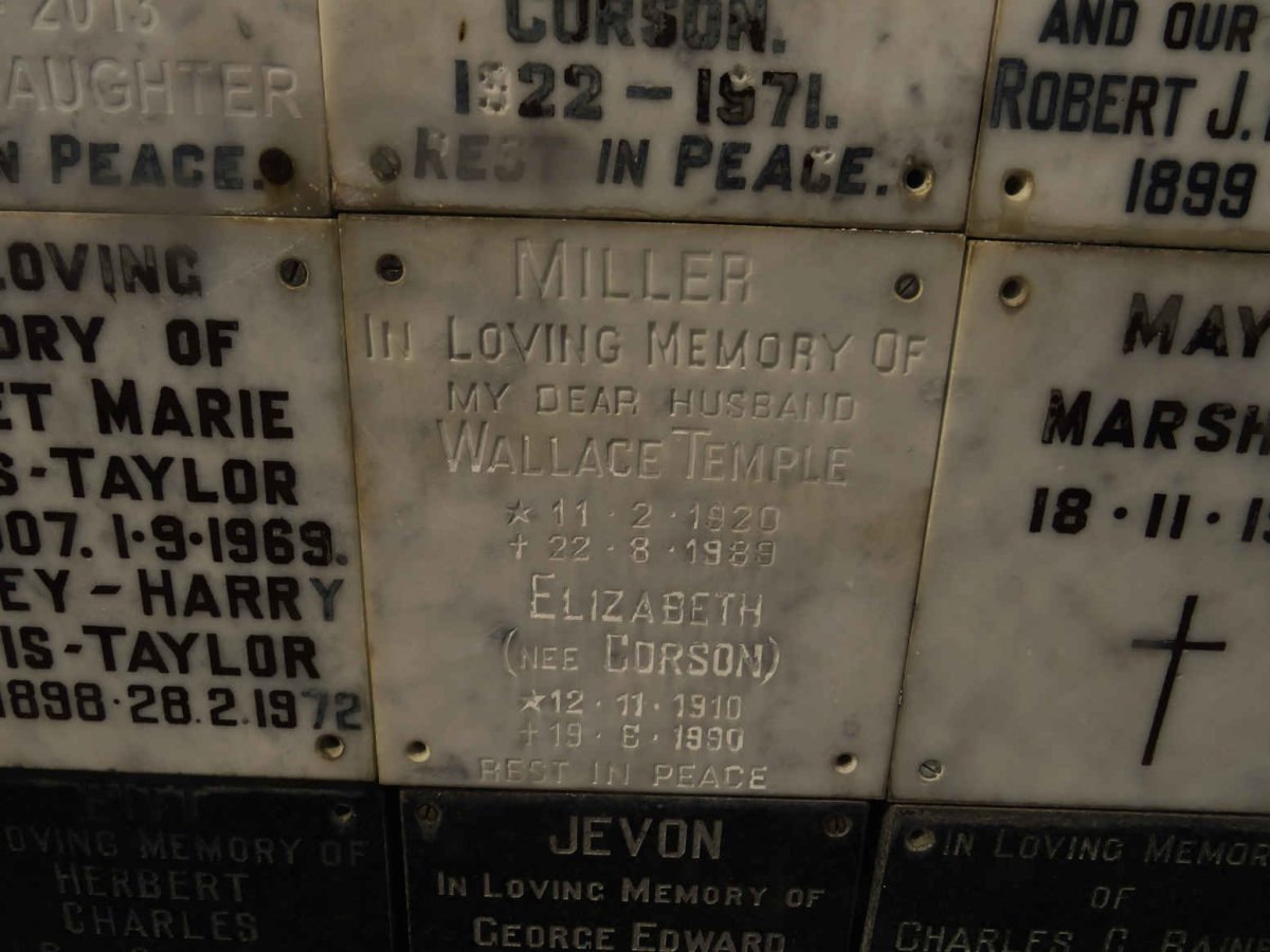 MILLER Wallace Temple 1920-1989 &amp; Elizabeth CORSON 1910-1990