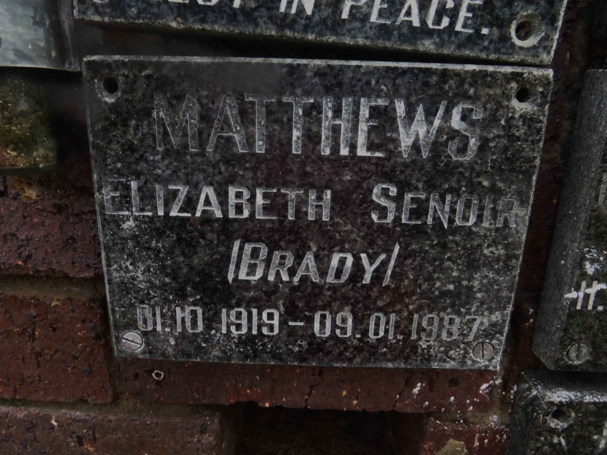 MATTHEWS Elizabeth Senoir nee BRADY 1919-1987