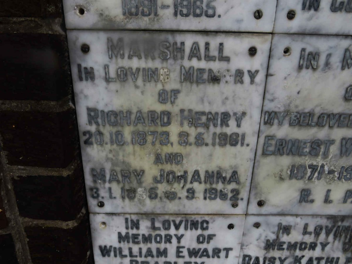 MARSHALL Richard Henry 1873-1961 &amp; Mary Johanna 1895-1962