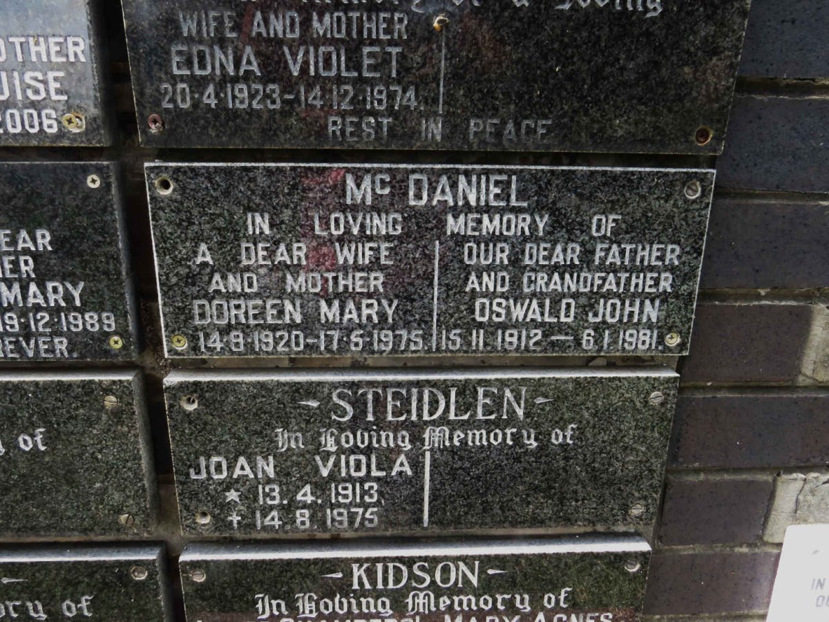 MCDANIEL Oswald John 1912-1981 &amp; Doreen Mary 1920-1975