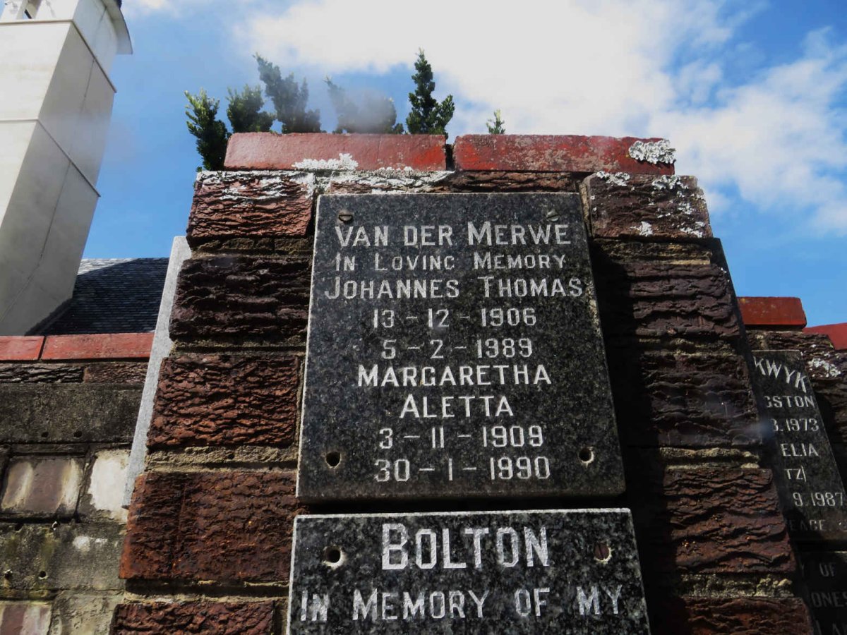 MERWE Johannes Thomas, van der 1906-1989 &amp; Margaretha Aletta 1909-1990