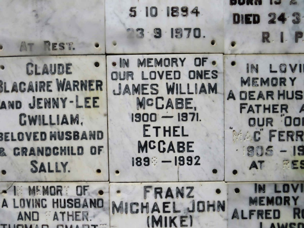 MCCABE James William 1900-1971 &amp; Ethel 1898-1992