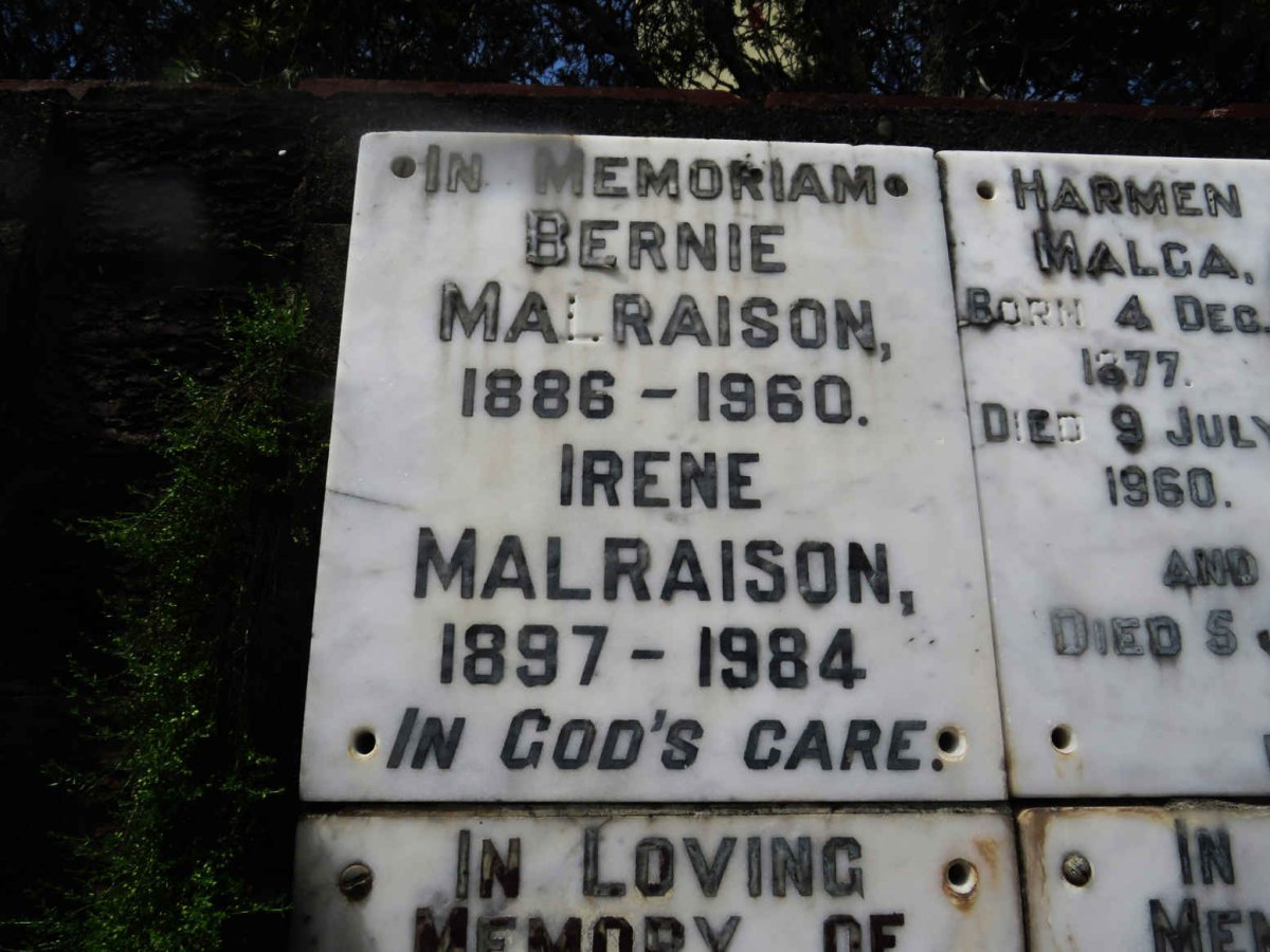 MALRAISON Bernie 1886-1960 &amp; Irene 1897-1984