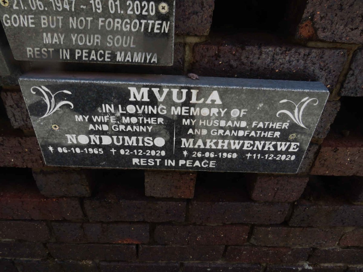 MVULA Makhwenkwe 1960-2020 &amp; Nondumiso 1965-2020