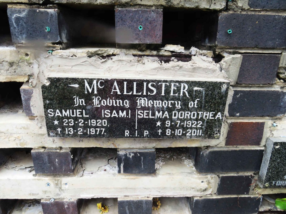 MCALLISTER Samuel 1920-1977 &amp; Selma Dorothea 1922-2011