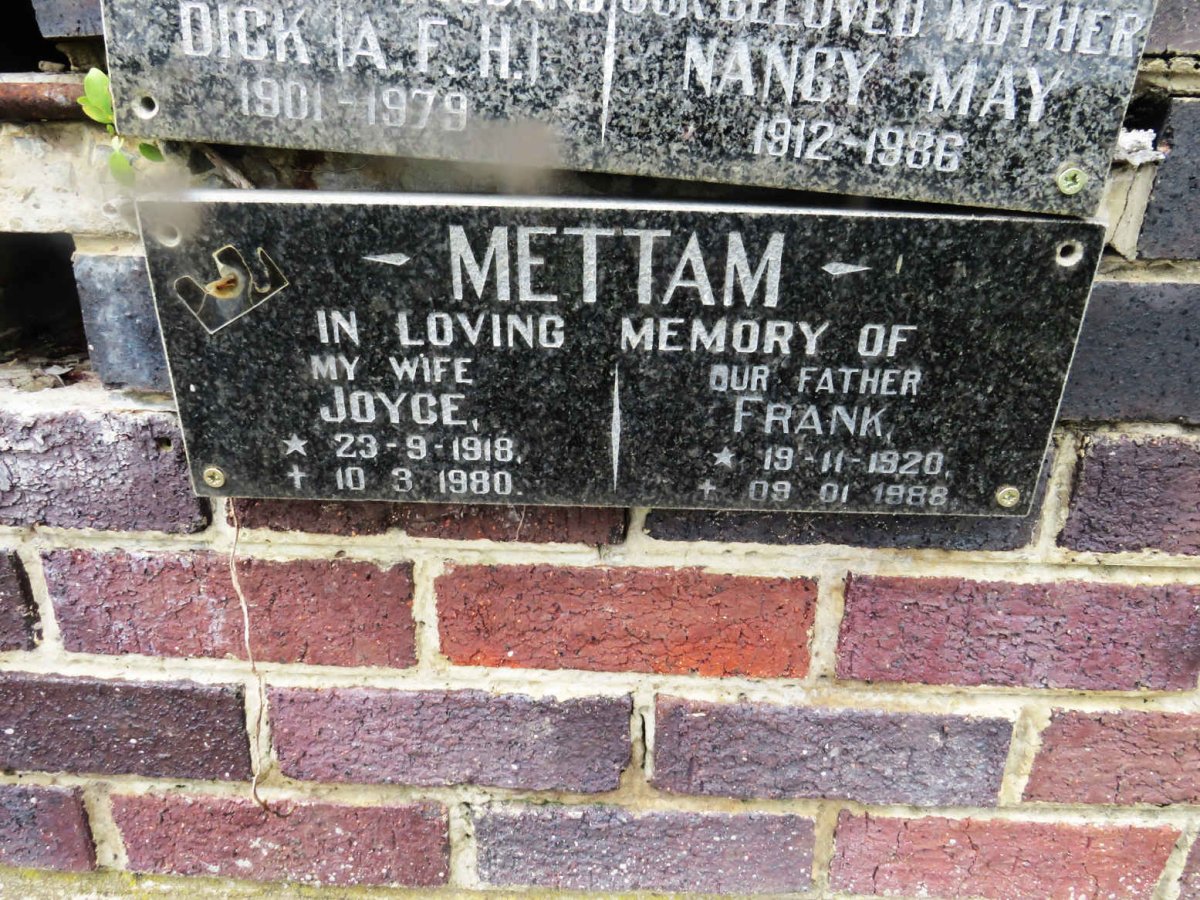 METTAM Frank 1920-1988 &amp; Joyce 1918-1980