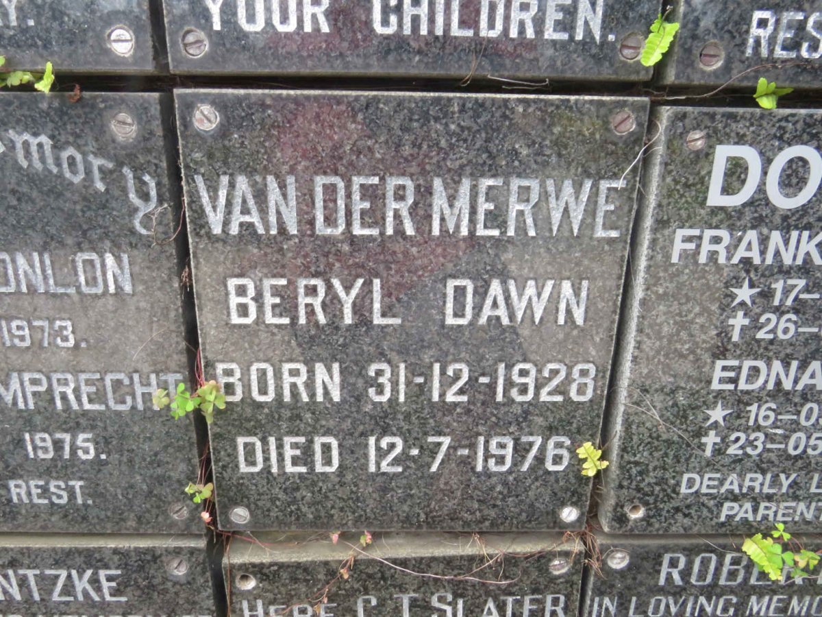 MERWE Beryl Dawn, van der 1928-1976